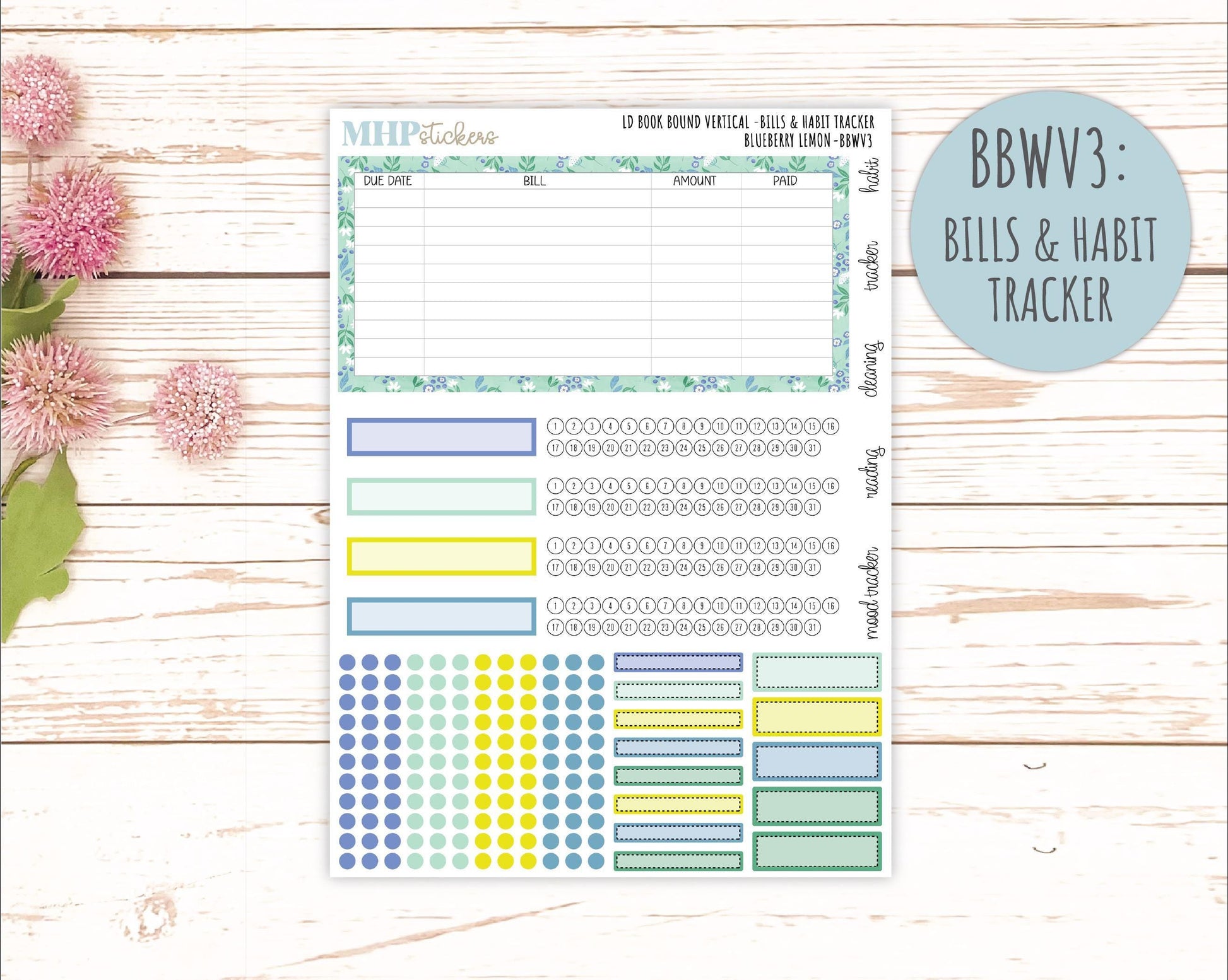 July 2025 Stickers for The Mae & The Kristy Laurel Denise Planners ( Formerly Book Bound Planner) "Blueberry Lemon" || BB