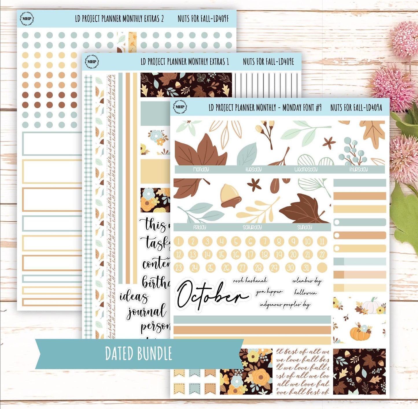 OCTOBER Stickers for The Rose Large Laurel Denise Planner (Formerly Project Planner) "Nuts for Fall" || LD409NF