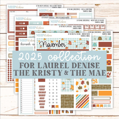 NOVEMBER 2025 Stickers for The Mae & The Kristy Laurel Denise Planners ( Formerly Book Bound Planner) "Thankful" || BB