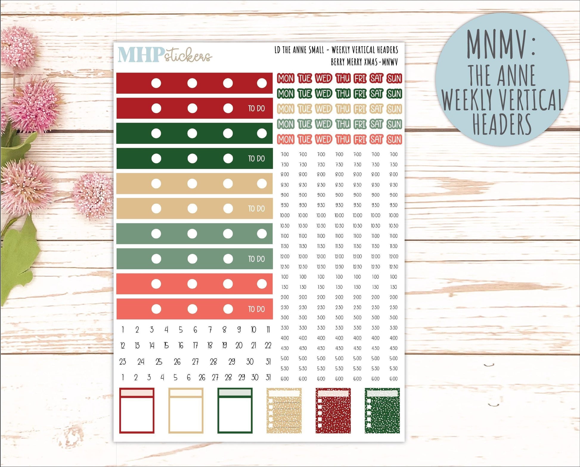 DECEMBER 2025 Stickers for Small Nancy & Anne Laurel Denise Planners. (Formerly Mini Planner) "Berry Merry Xmas" || MN