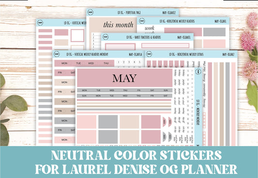 Neutral Color Stickers for Large size Horizontal & Vertical Laurel Denise Planner. (Formerly Original or Standar Size) MAY || OGNMAY