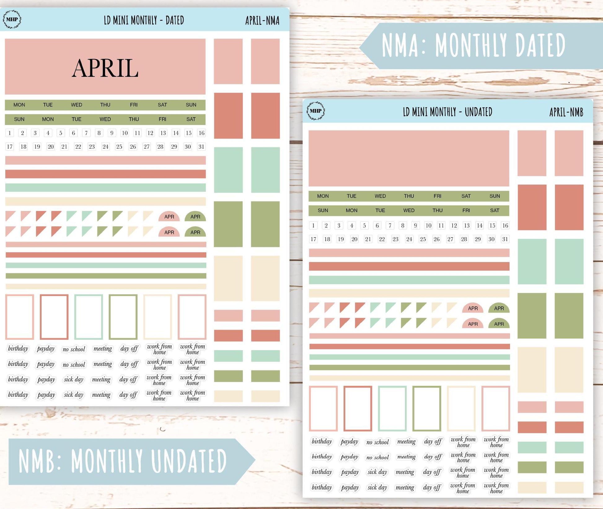 APRIL Neutral Color Stickers for Small Horizontal & Vertical Laurel Denise Planners. (Formerly Mini Planner) || NAPR
