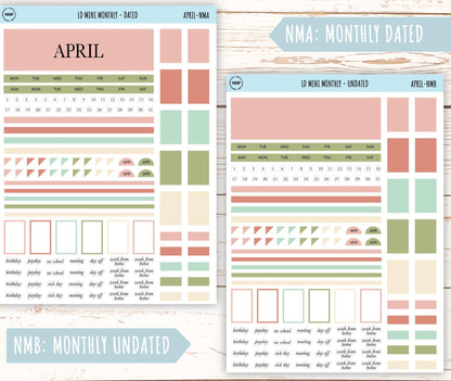 APRIL Neutral Color Stickers for Small Horizontal & Vertical Laurel Denise Planners. (Formerly Mini Planner) || NAPR