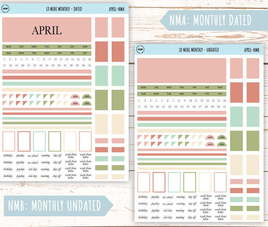 APRIL Neutral Color Stickers for Small Horizontal & Vertical Laurel Denise Planners. (Formerly Mini Planner) || NAPR