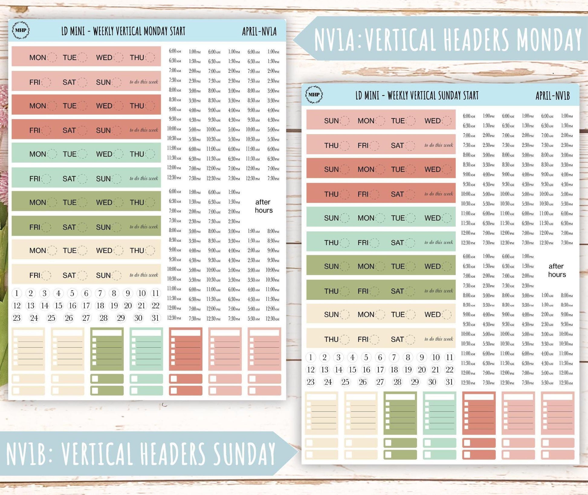 APRIL Neutral Color Stickers for Small Horizontal & Vertical Laurel Denise Planners. (Formerly Mini Planner) || NAPR