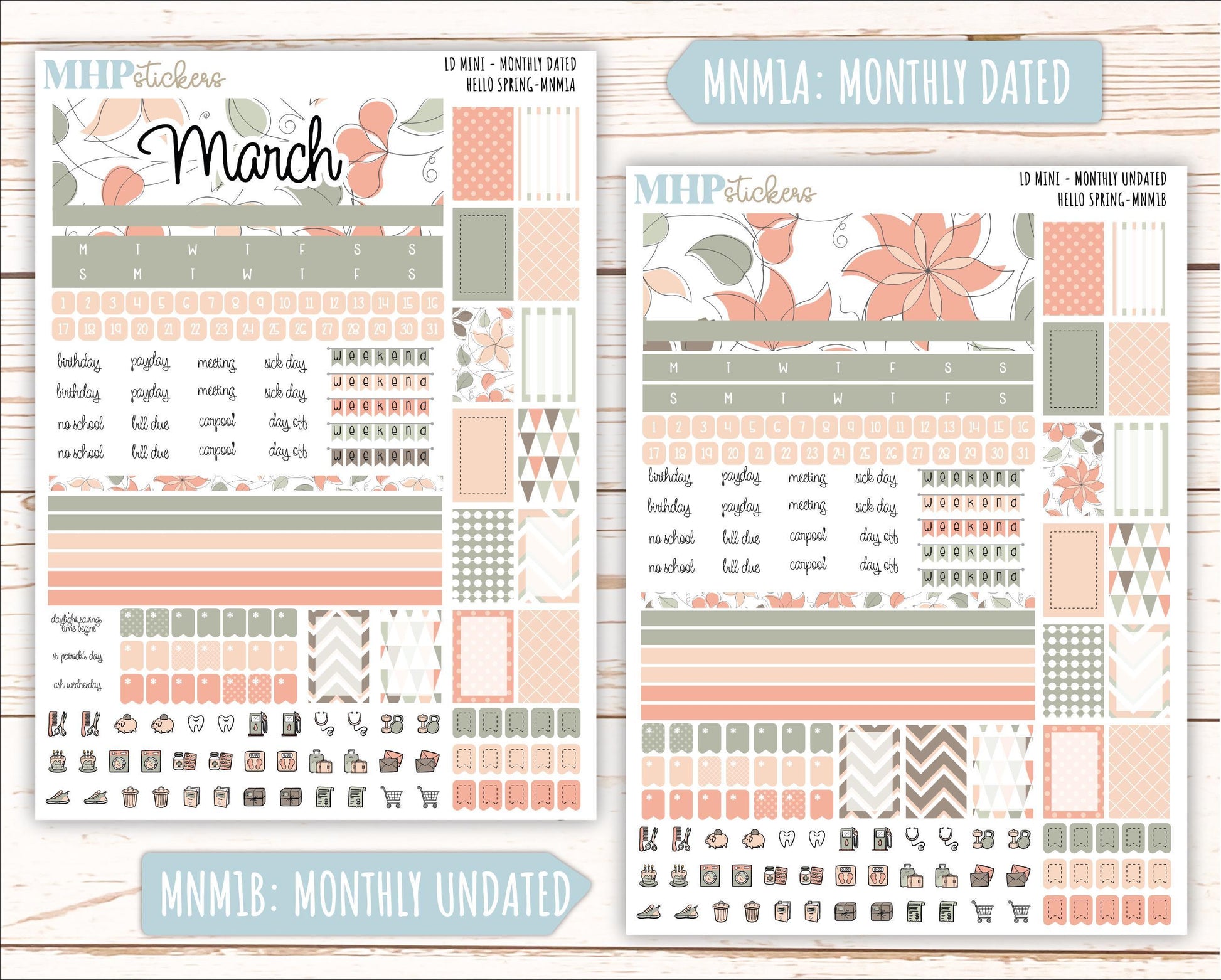 MARCH 2025 Stickers for Small Horizontal & Vertical Laurel Denise Planners. (Formerly Mini Planner) "Hello spring" || MNHS