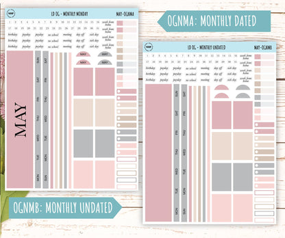 Neutral Color Stickers for Large size Horizontal & Vertical Laurel Denise Planner. (Formerly Original or Standar Size) MAY || OGNMAY