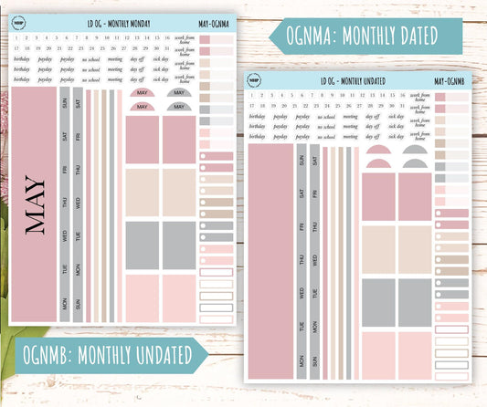 Neutral Color Stickers for Large size Horizontal & Vertical Laurel Denise Planner. (Formerly Original or Standar Size) MAY || OGNMAY