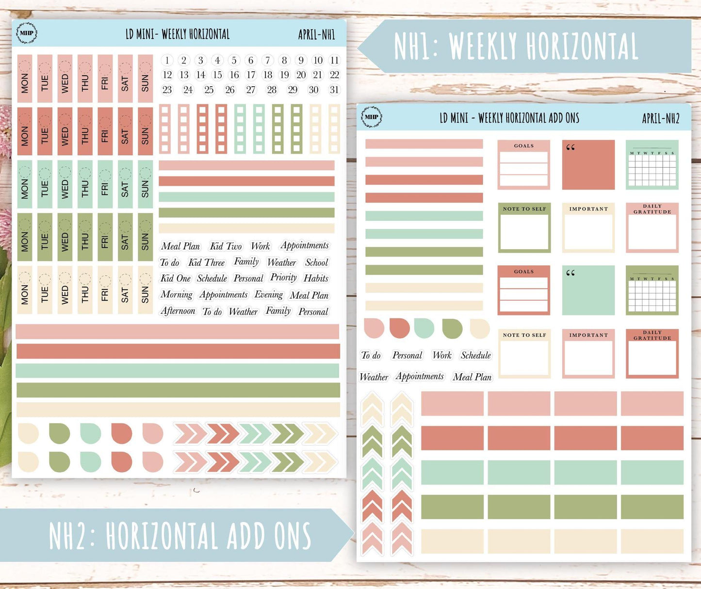 APRIL Neutral Color Stickers for Small Horizontal & Vertical Laurel Denise Planners. (Formerly Mini Planner) || NAPR