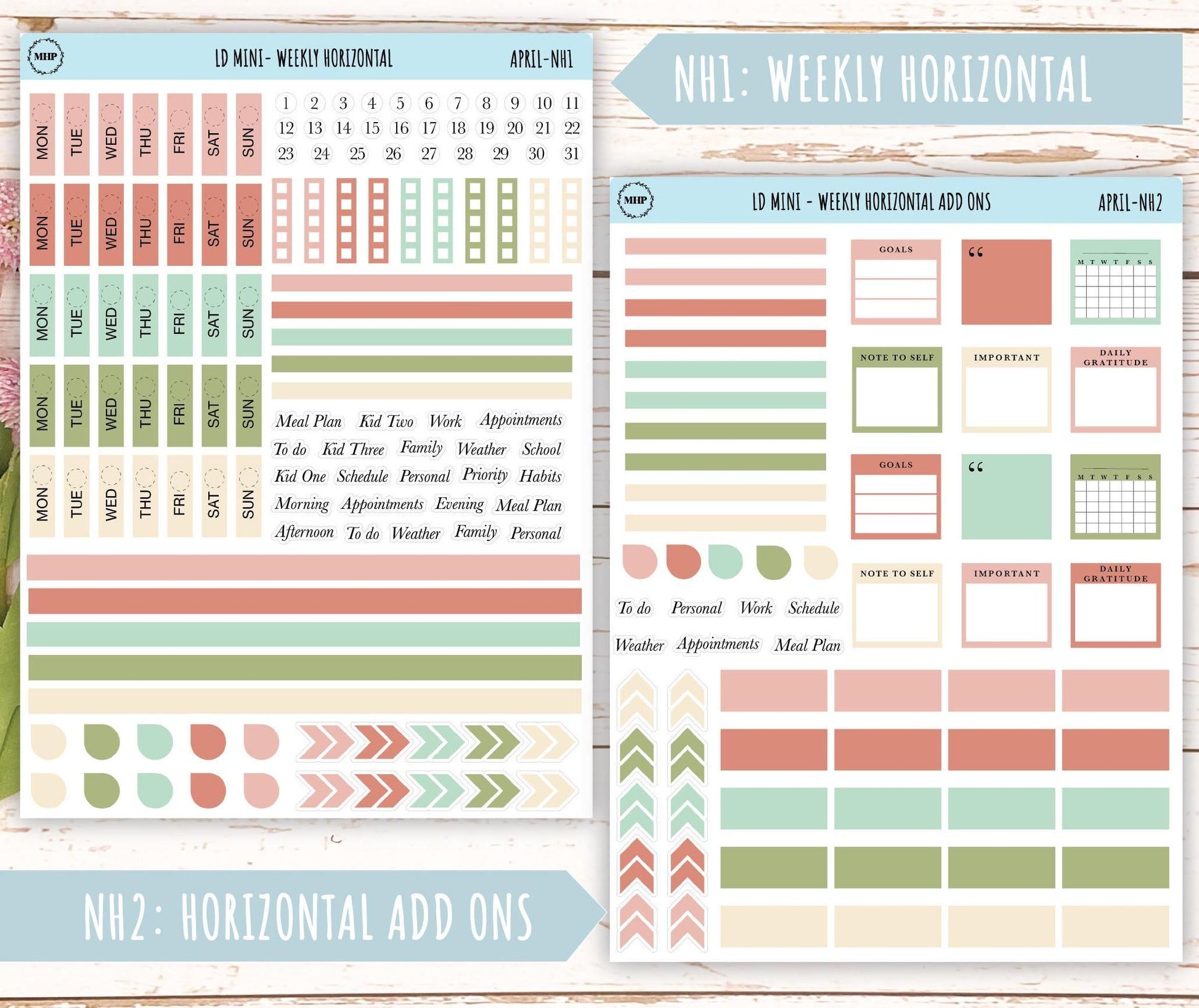 APRIL Neutral Color Stickers for Small Horizontal & Vertical Laurel Denise Planners. (Formerly Mini Planner) || NAPR