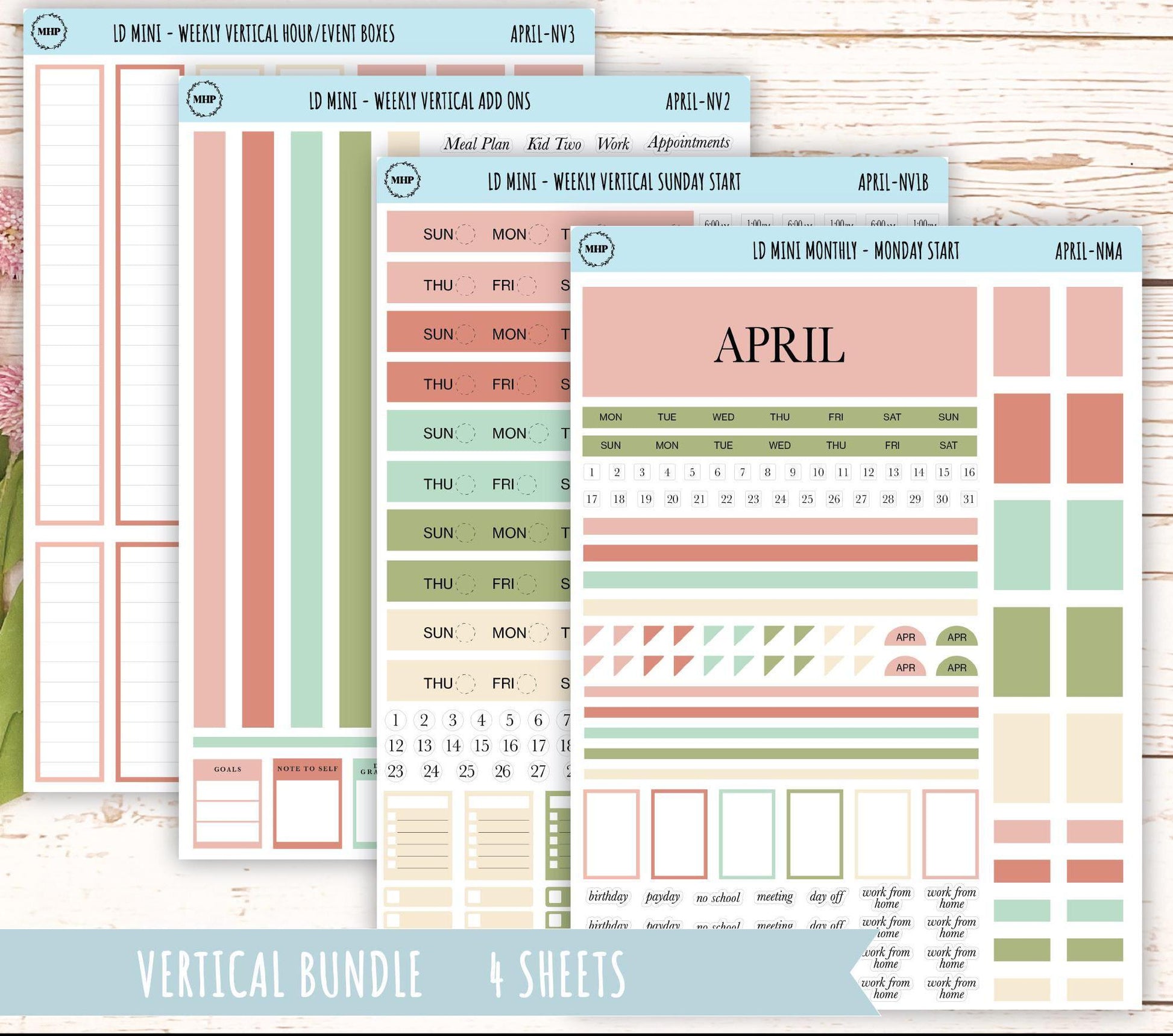APRIL Neutral Color Stickers for Small Horizontal & Vertical Laurel Denise Planners. (Formerly Mini Planner) || NAPR