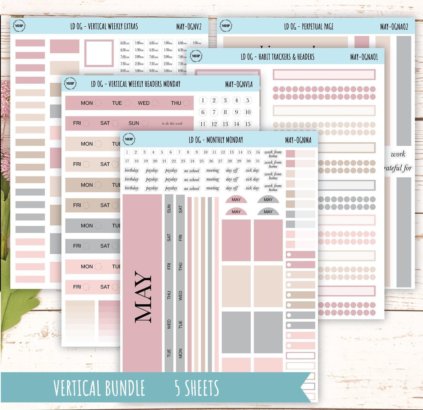 Neutral Color Stickers for Large size Horizontal & Vertical Laurel Denise Planner. (Formerly Original or Standar Size) MAY || OGNMAY