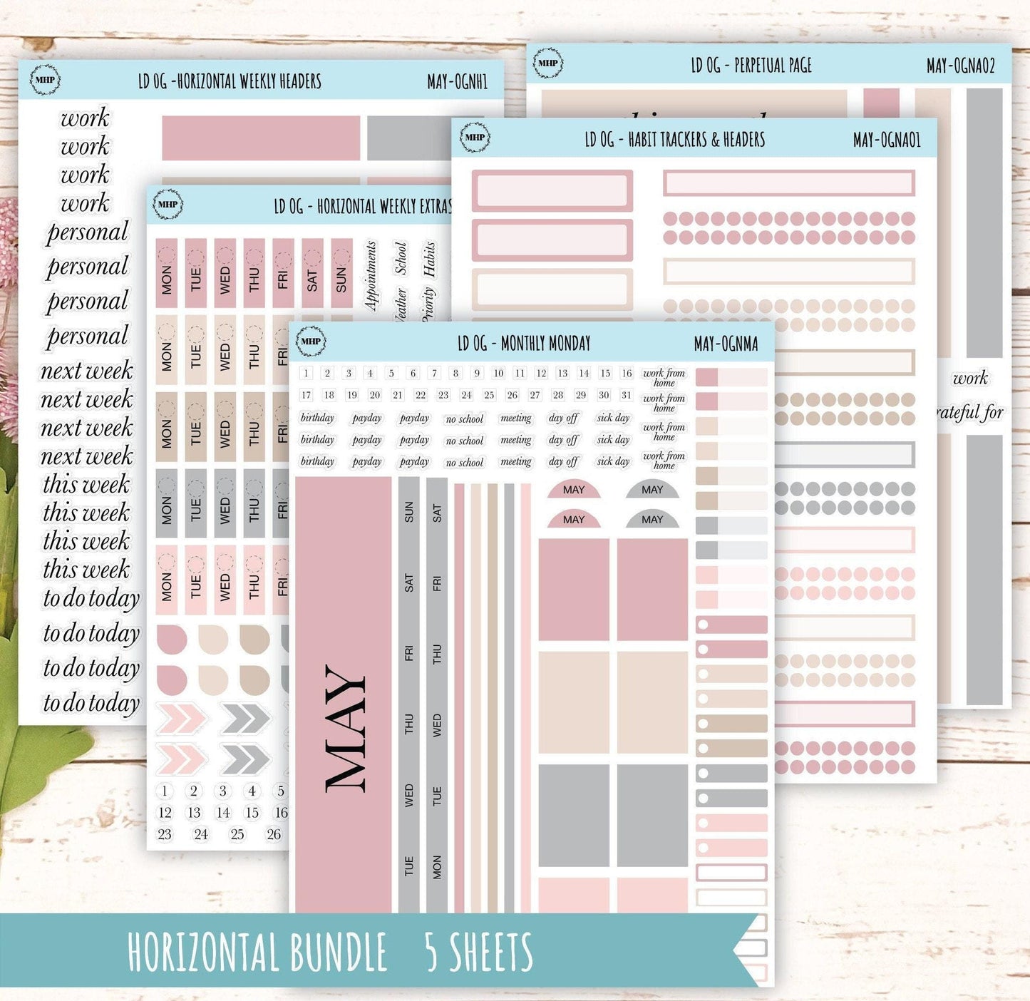 Neutral Color Stickers for Large size Horizontal & Vertical Laurel Denise Planner. (Formerly Original or Standar Size) MAY || OGNMAY