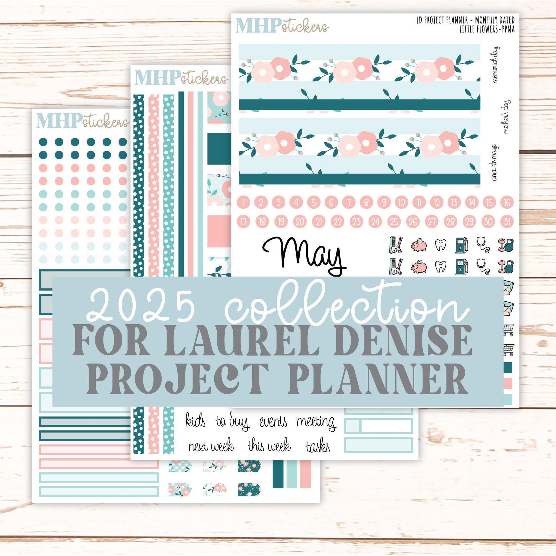 MAY Stickers for the large Laurel Denise Rose Planner (Formerly Project Planner) "Little Flowers" || PPLF