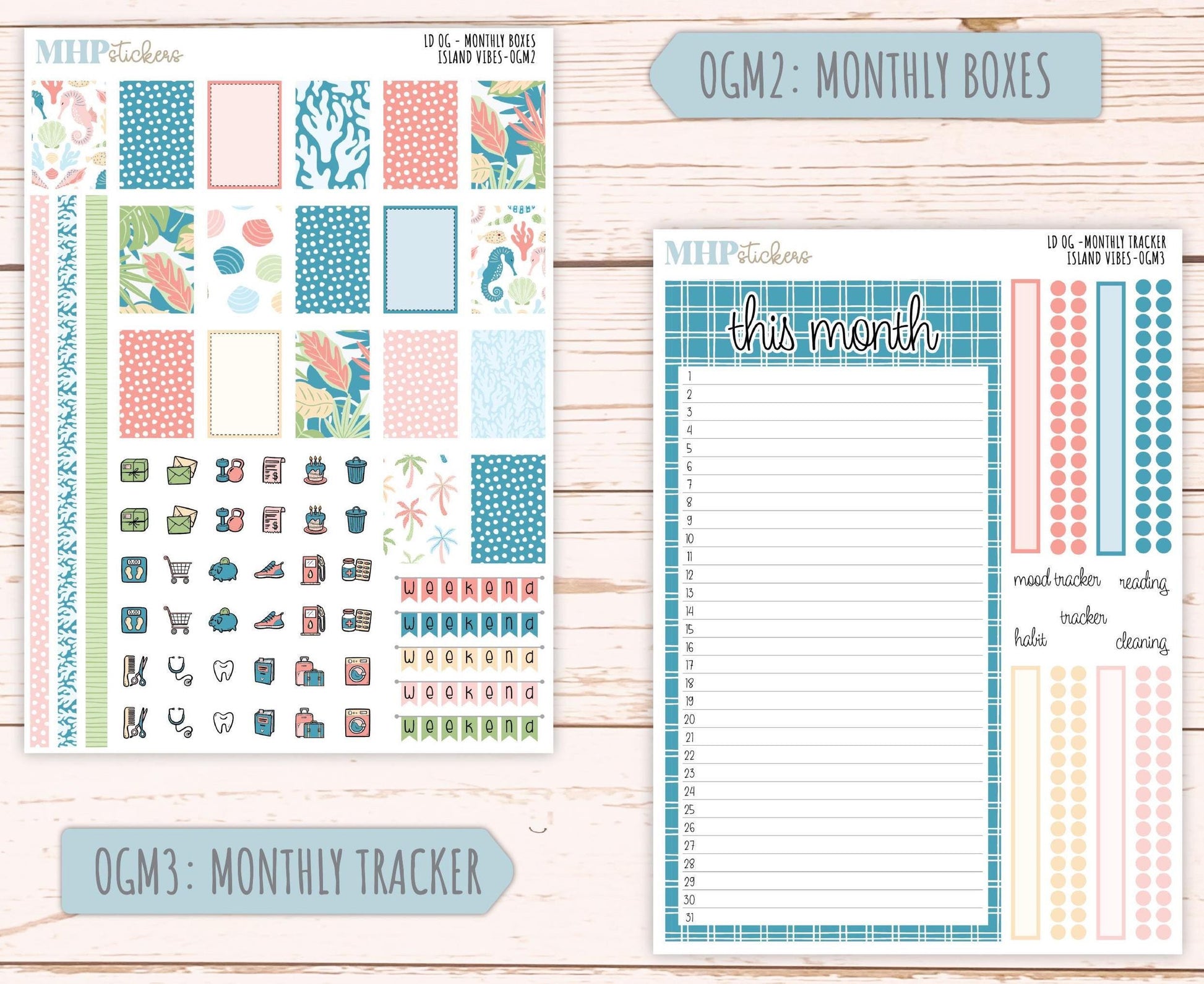 AUGUST 2025 Stickers for Large size Horizontal & Vertical Laurel Denise Planners. (Formerly Original Size) "Island Vibes" || OGH4