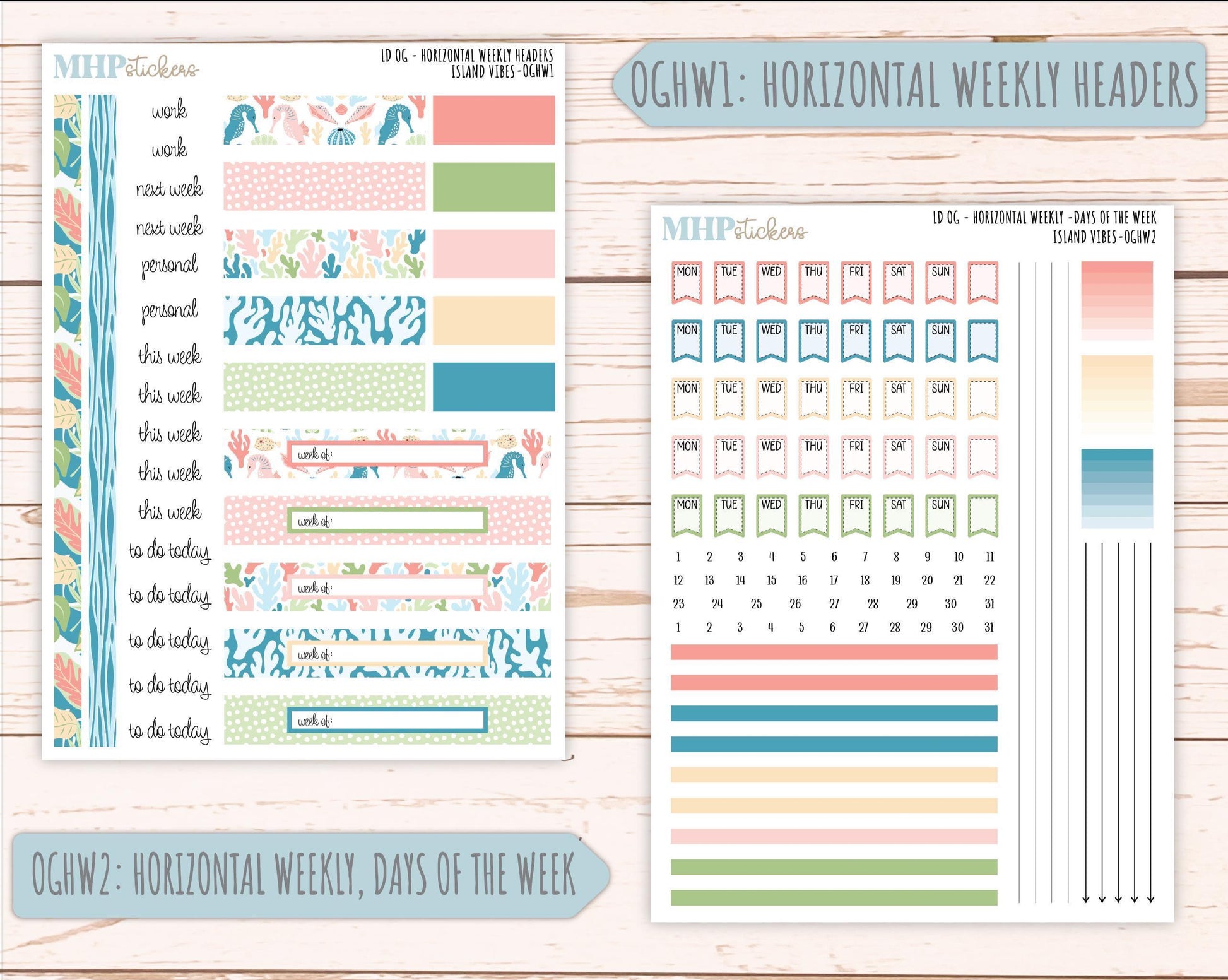 AUGUST 2025 Stickers for Large size Horizontal & Vertical Laurel Denise Planners. (Formerly Original Size) "Island Vibes" || OGH4
