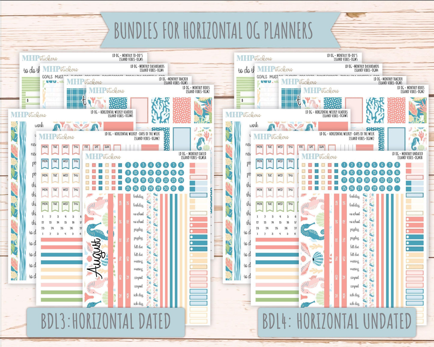 AUGUST 2025 Stickers for Large size Horizontal & Vertical Laurel Denise Planners. (Formerly Original Size) "Island Vibes" || OGH4