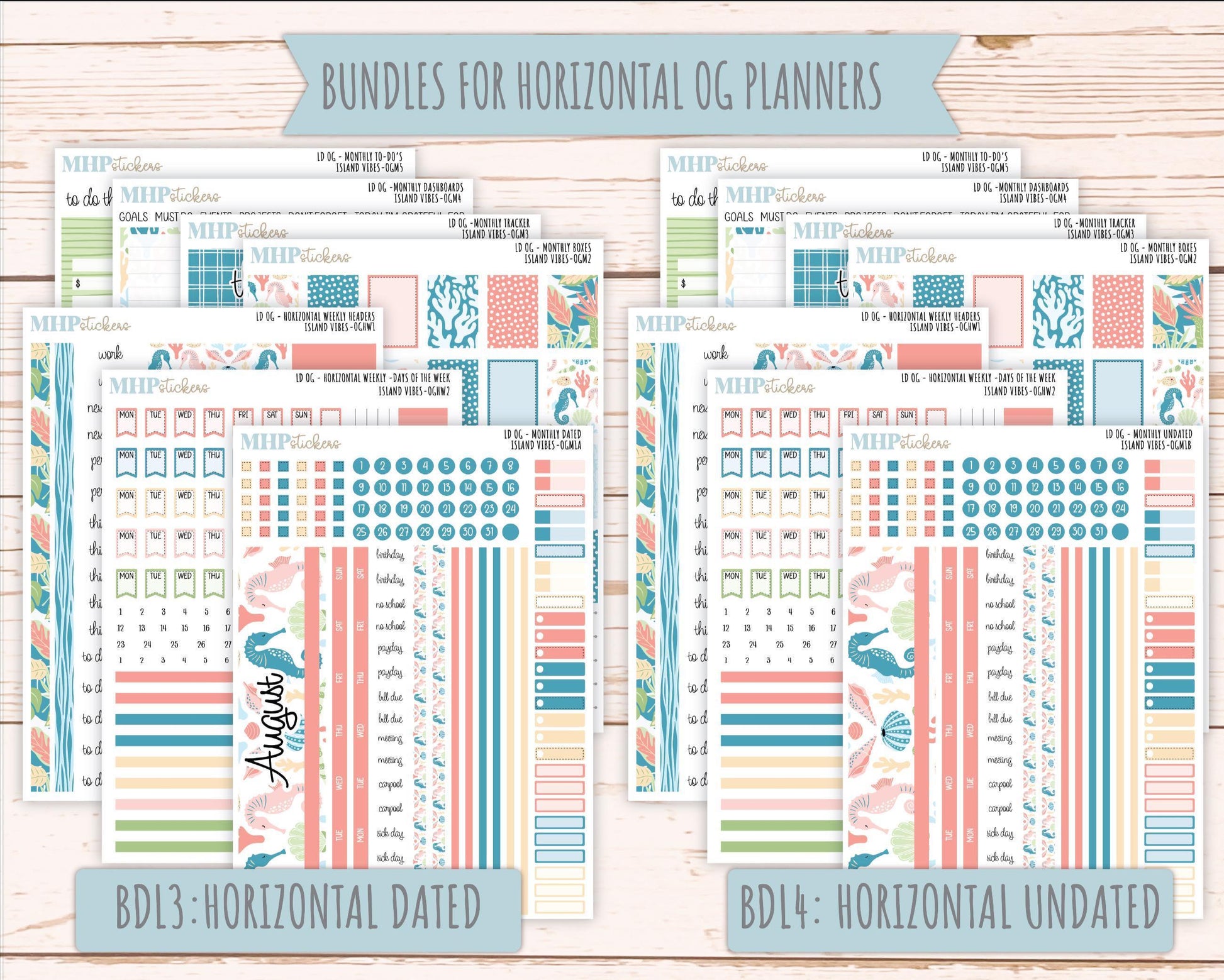 AUGUST 2025 Stickers for Large size Horizontal & Vertical Laurel Denise Planners. (Formerly Original Size) "Island Vibes" || OGH4