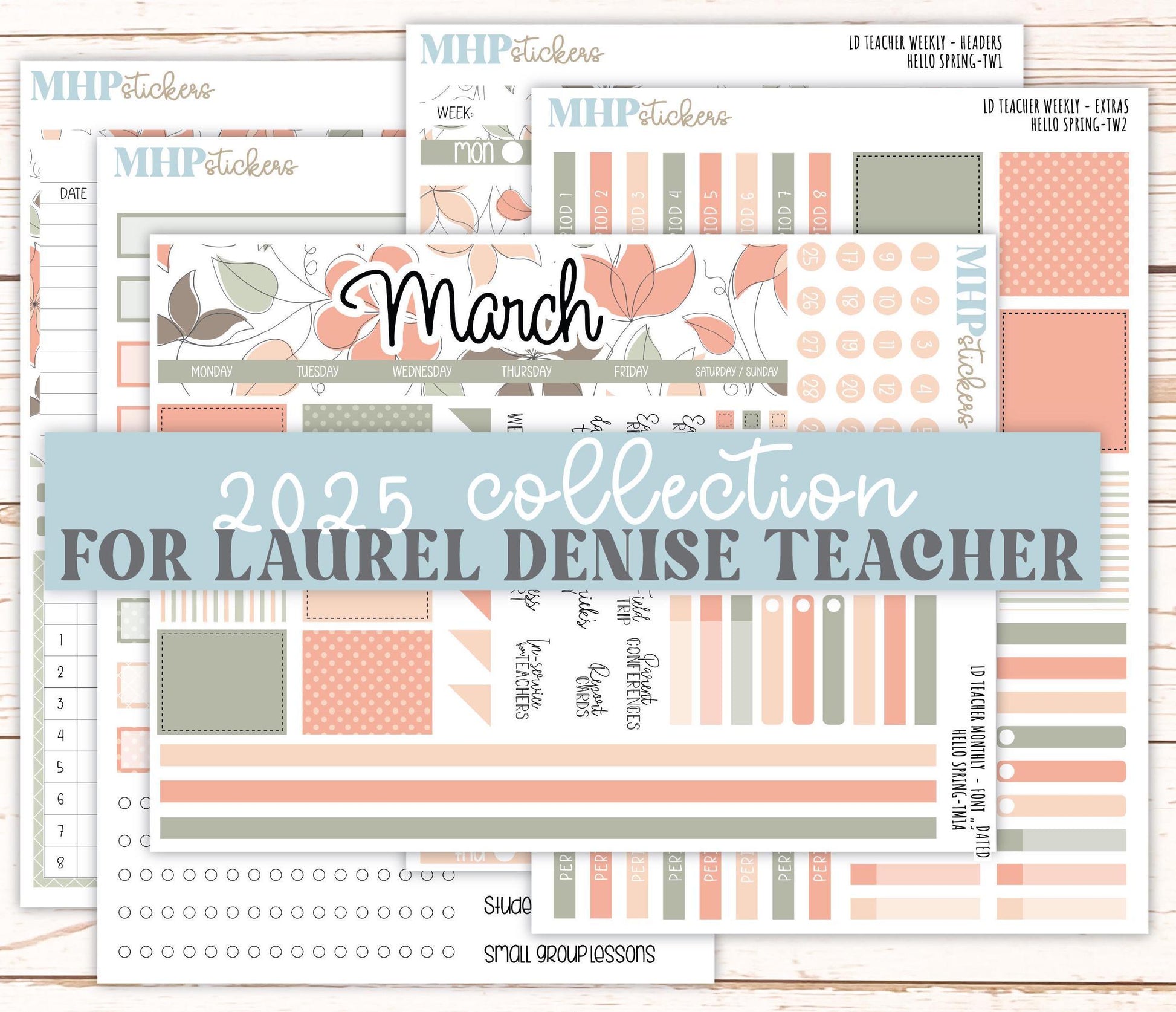MARCH Stickers for The Valerie Laurel Denise Planner (Formerly Teacher Planner) "Hello Spring" || THS
