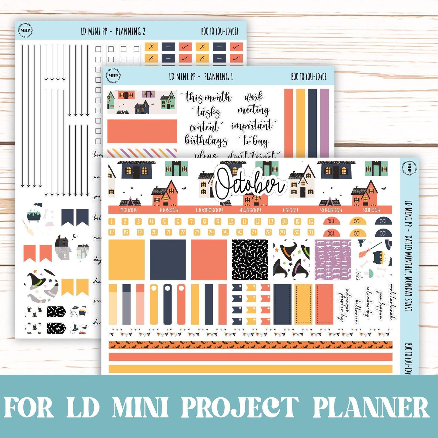 OCTOBER Stickers for The Rose Small Laurel Denise Planner (Formerly Mini Project Planner) "Boo to You" || LD408BY