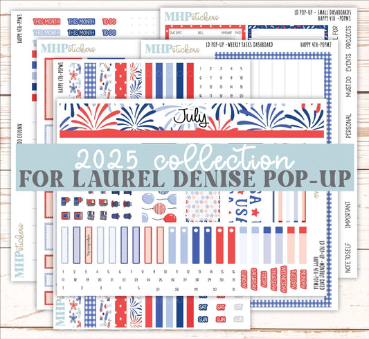 July 2025 Stickers for The Jo Laurel Denise Planner (Formerly Pop-Up Planner) "Happy 4th" || POPH4