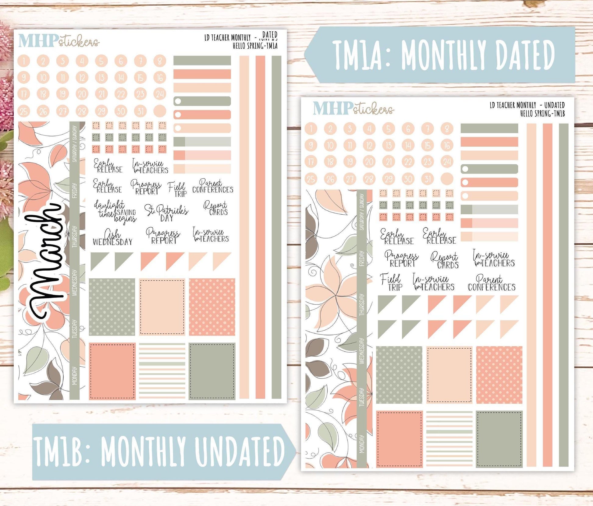MARCH Stickers for The Valerie Laurel Denise Planner (Formerly Teacher Planner) "Hello Spring" || THS