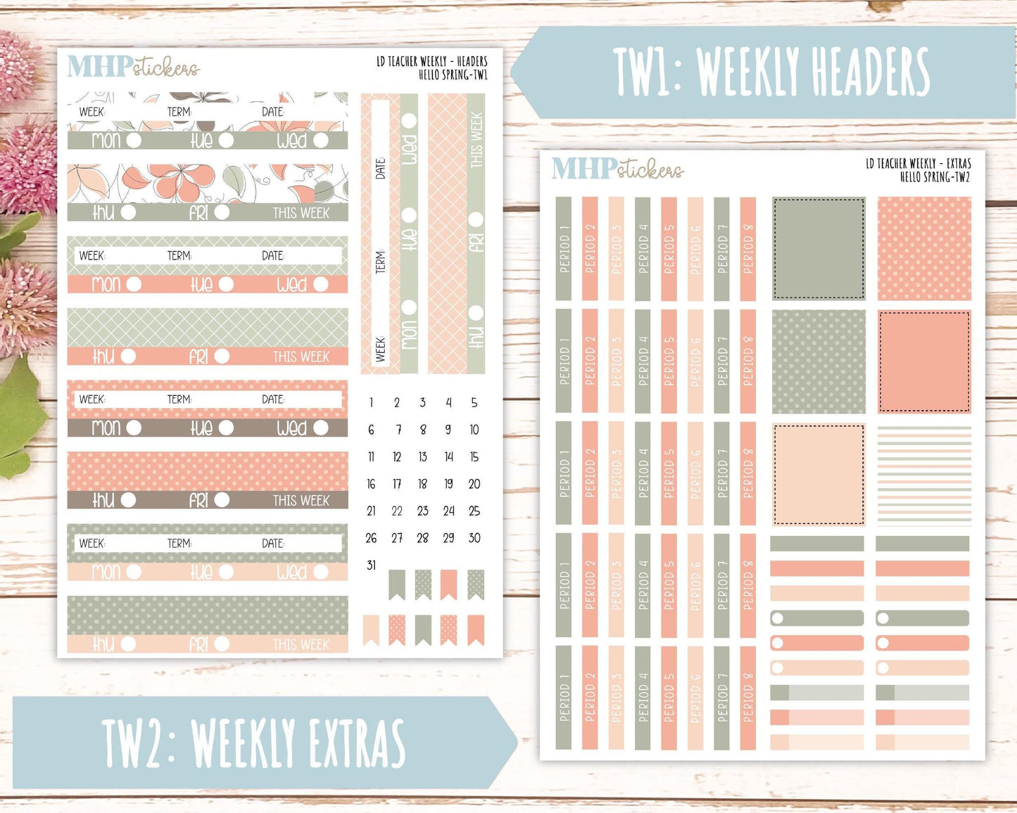 MARCH Stickers for The Valerie Laurel Denise Planner (Formerly Teacher Planner) "Hello Spring" || THS
