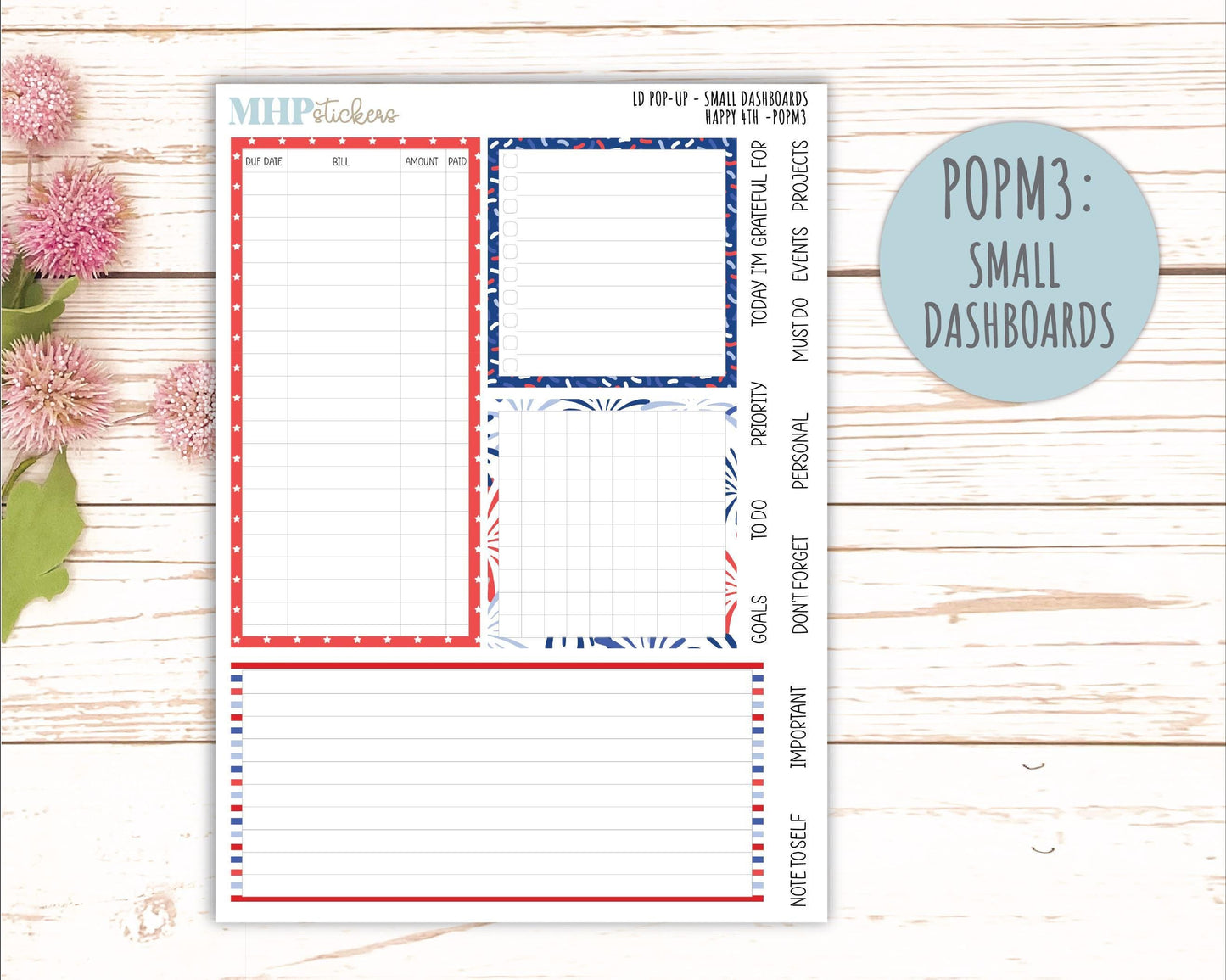 July 2025 Stickers for The Jo Laurel Denise Planner (Formerly Pop-Up Planner) "Happy 4th" || POPH4