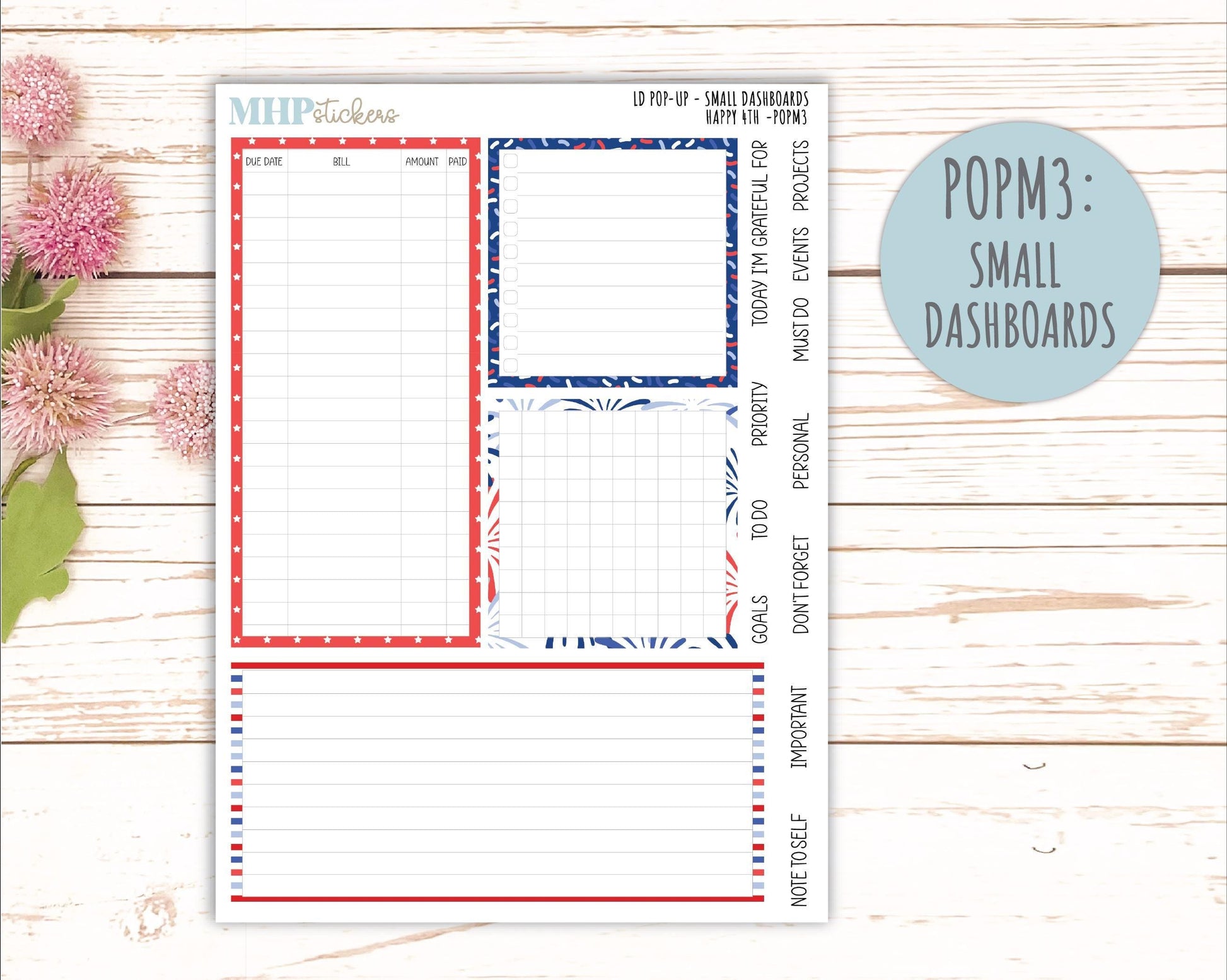 July 2025 Stickers for The Jo Laurel Denise Planner (Formerly Pop-Up Planner) "Happy 4th" || POPH4