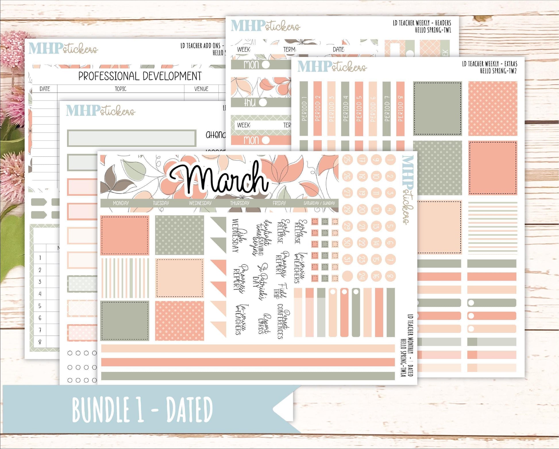 MARCH Stickers for The Valerie Laurel Denise Planner (Formerly Teacher Planner) "Hello Spring" || THS