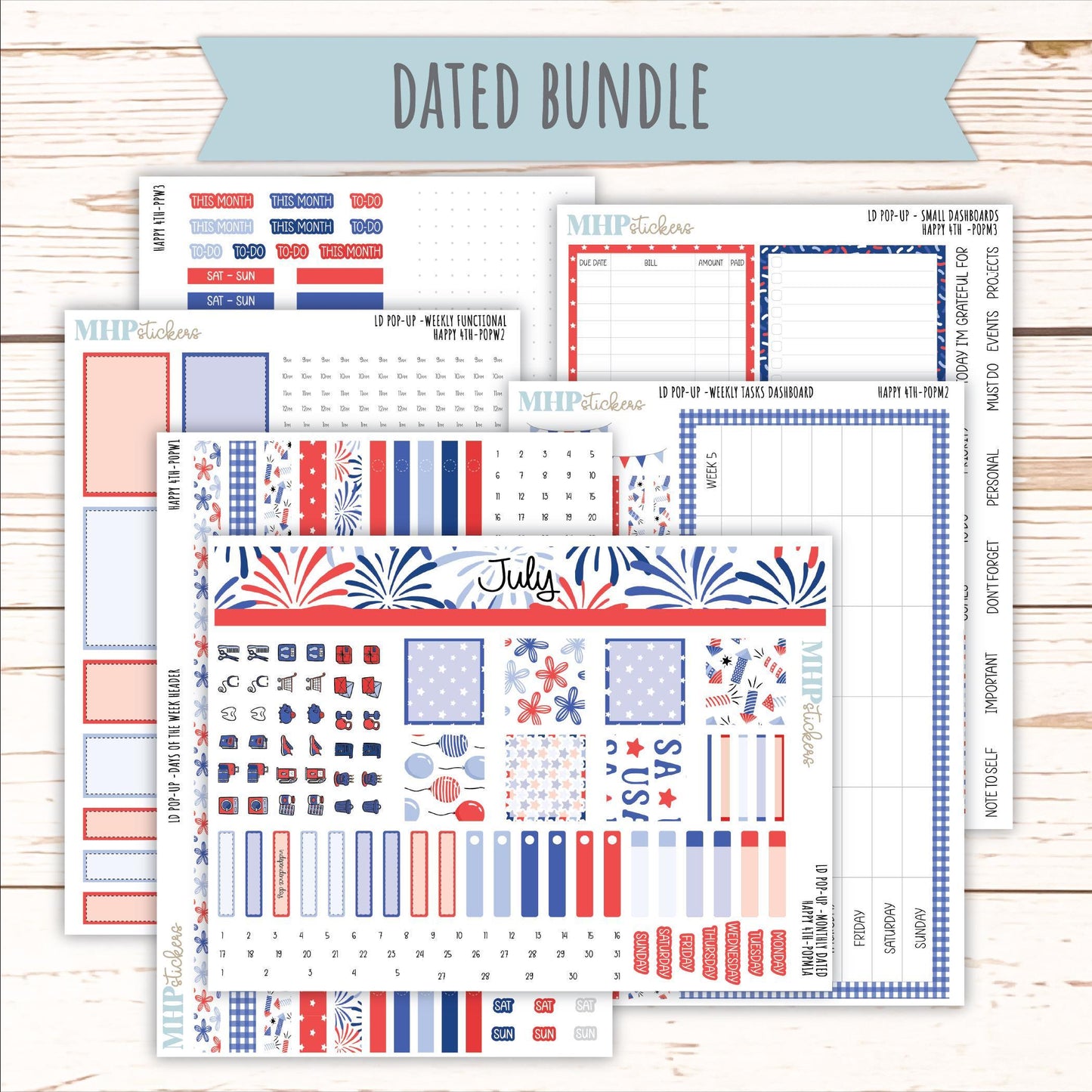 July 2025 Stickers for The Jo Laurel Denise Planner (Formerly Pop-Up Planner) "Happy 4th" || POPH4