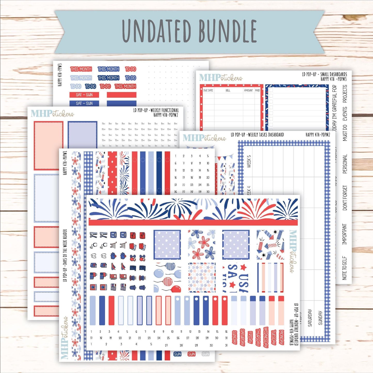 July 2025 Stickers for The Jo Laurel Denise Planner (Formerly Pop-Up Planner) "Happy 4th" || POPH4