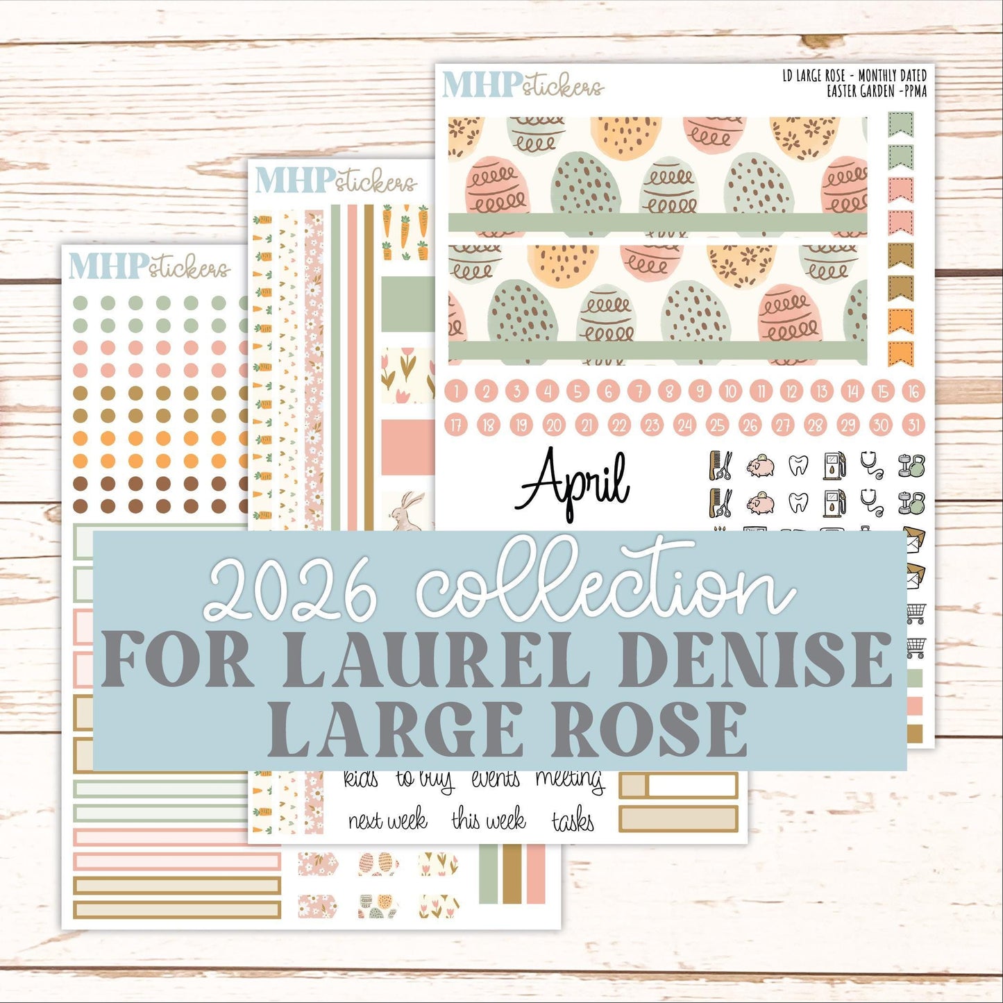 APRIL 2026 Stickers for the Large Rose Planner (Formerly Project Planner). Laurel Denise. "Easter Garden" || PP