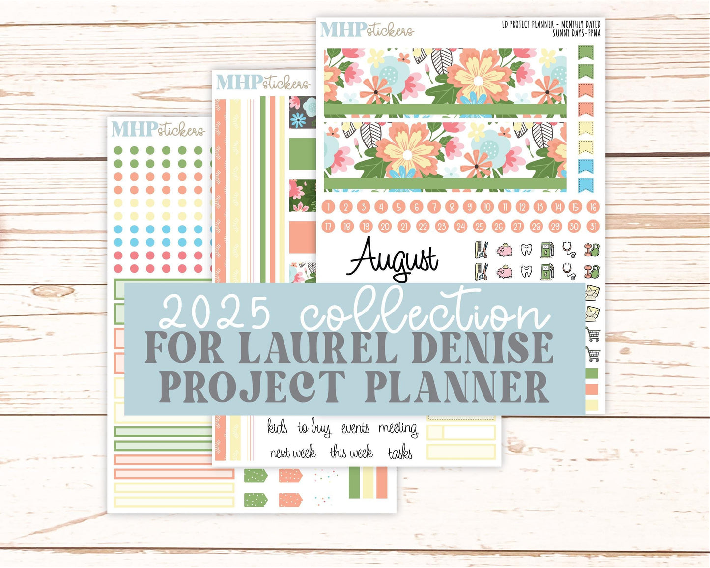 AUGUST Stickers for the large Laurel Denise Rose Planner (Formerly Project Planner) "Sunny Days" |PPSD