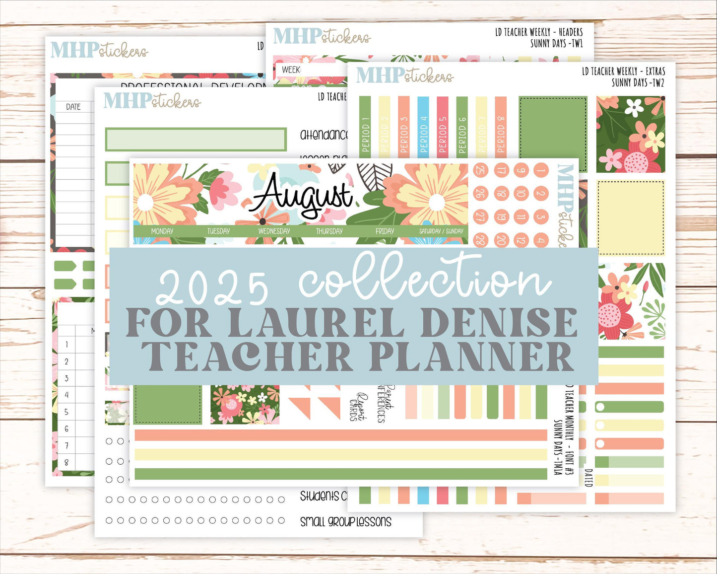 AUGUST Stickers for The Valerie Laurel Denise Planner (Formerly Teacher Planner) "ISunny Days" || TCSD