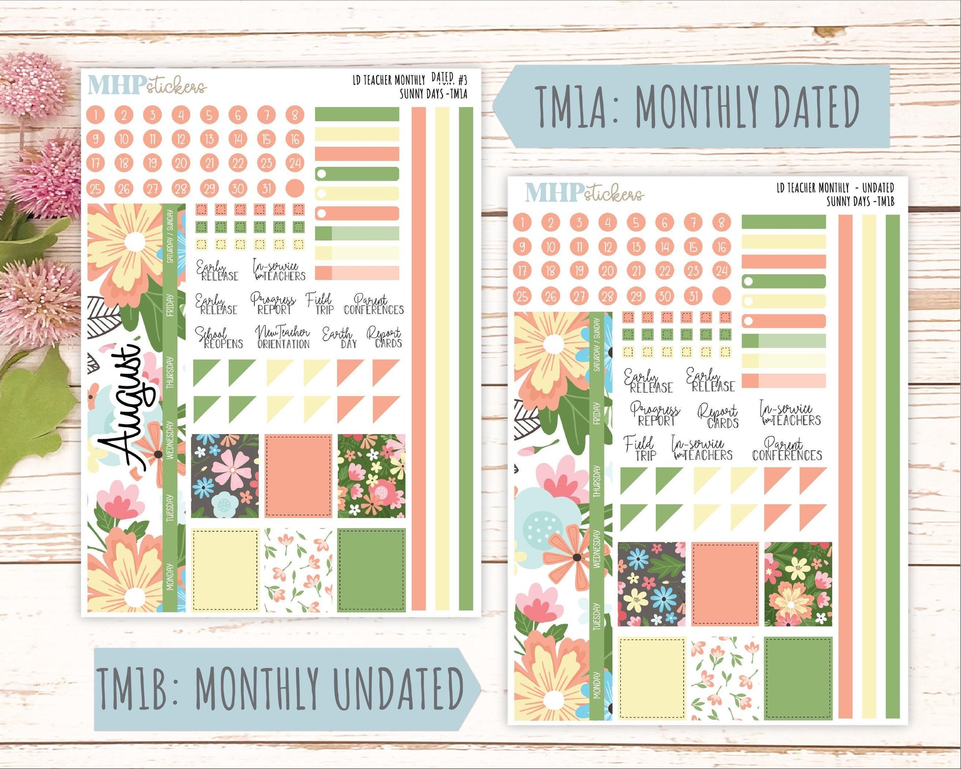 AUGUST Stickers for The Valerie Laurel Denise Planner (Formerly Teacher Planner) "ISunny Days" || TCSD