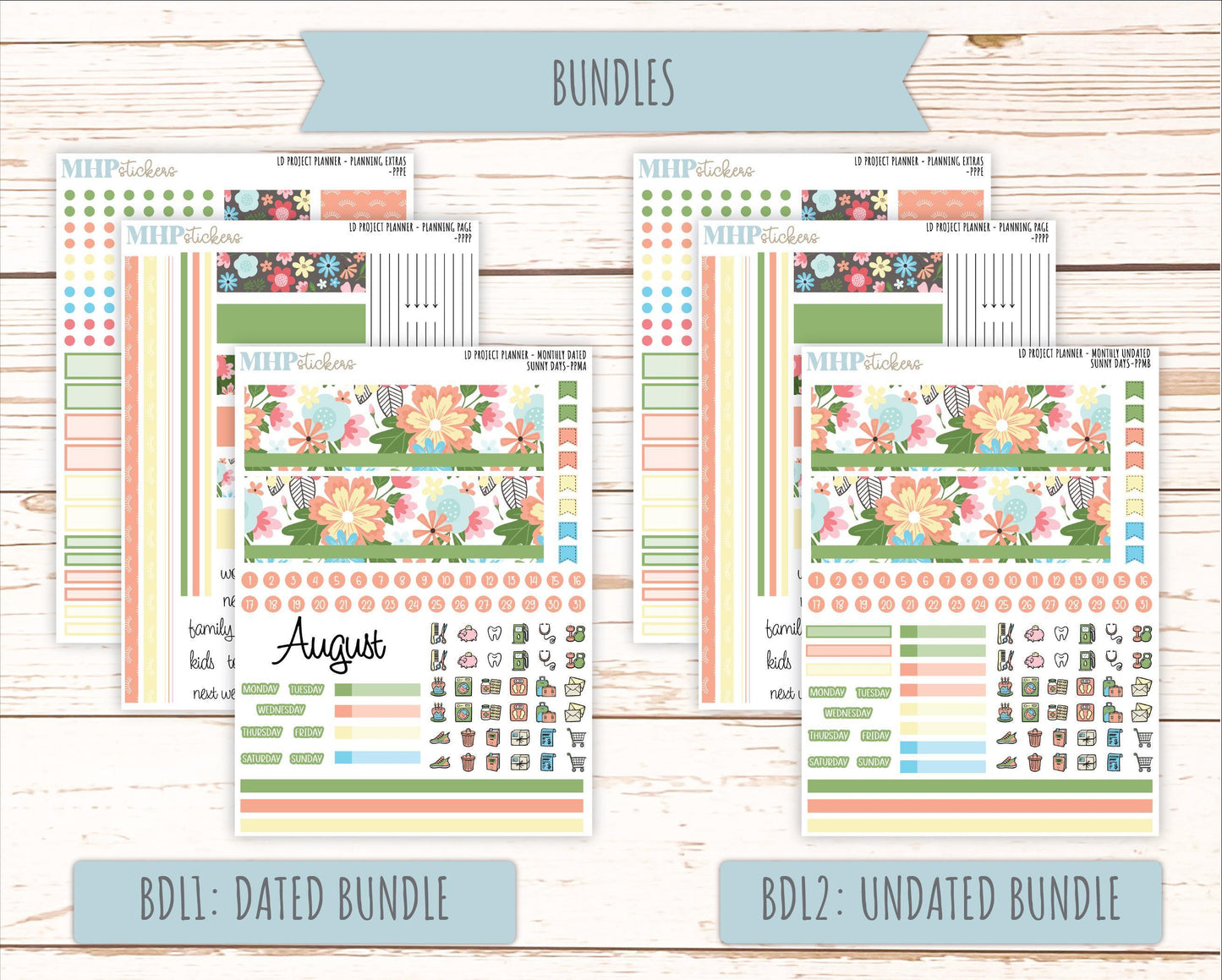 AUGUST Stickers for the large Laurel Denise Rose Planner (Formerly Project Planner) "Sunny Days" |PPSD