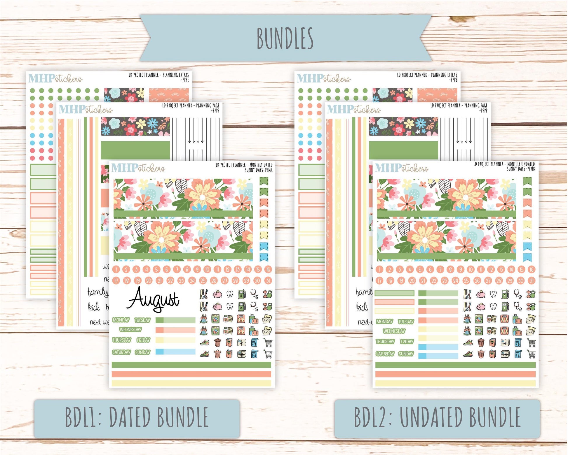 AUGUST Stickers for the large Laurel Denise Rose Planner (Formerly Project Planner) "Sunny Days" |PPSD