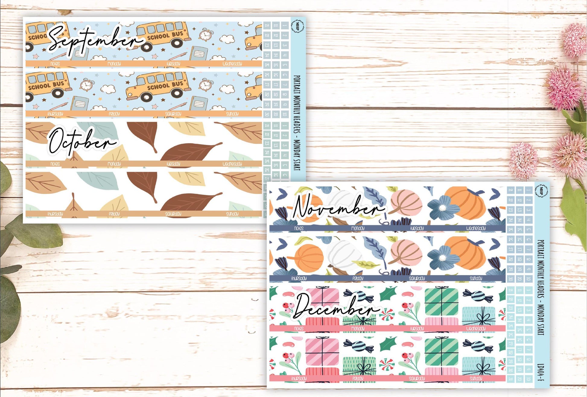 Monthly Headers Set for Laurel Denise PORTRAIT Planner || LD404 & LD405