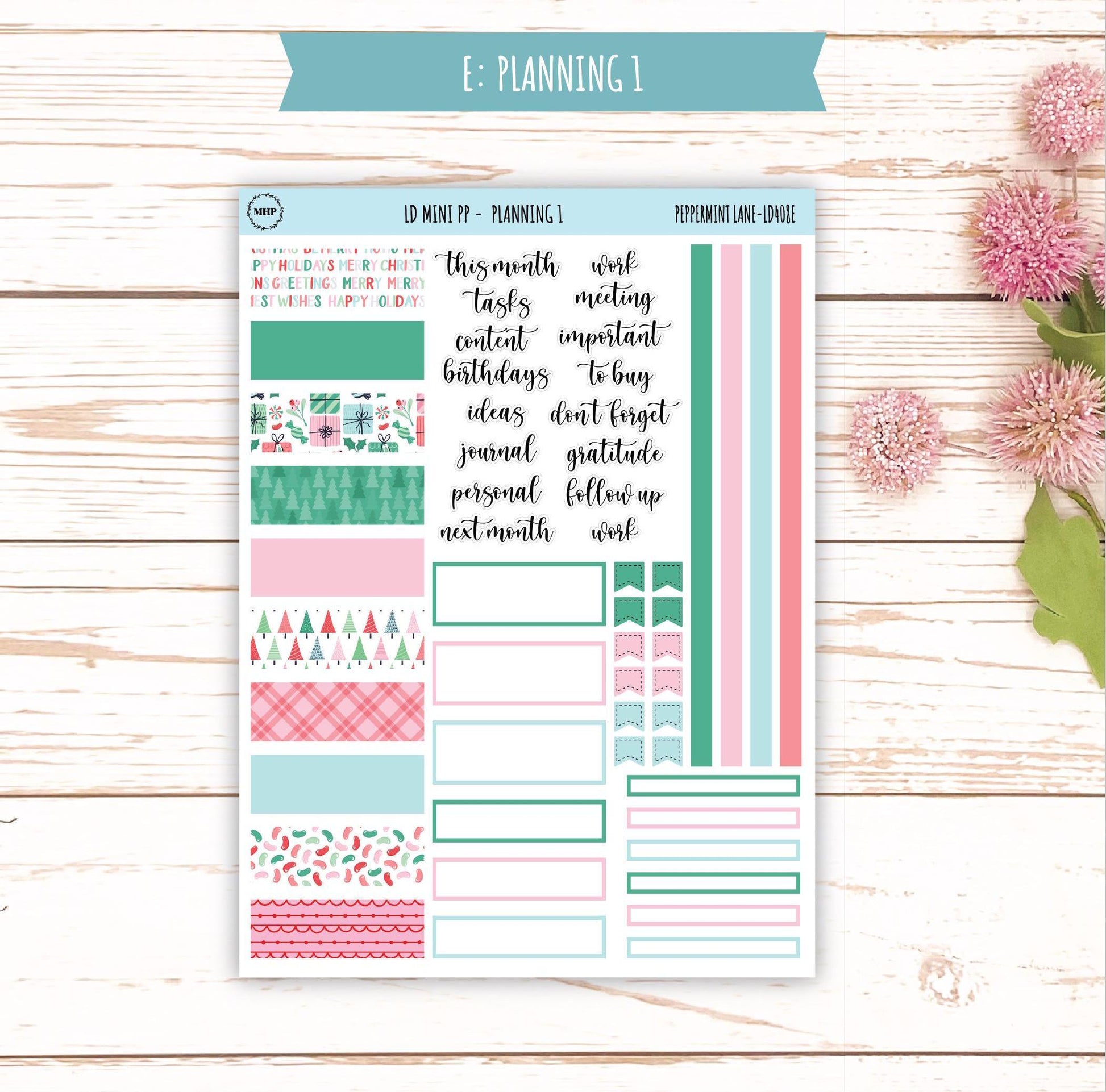 DECEMBER Stickers for The Rose Small Laurel Denise Planner (Formerly Mini Project Planner) "Peppermint Lane" || LD408PL