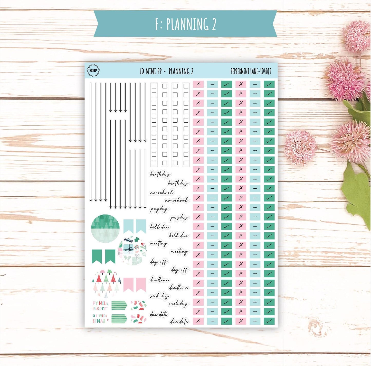 DECEMBER Stickers for The Rose Small Laurel Denise Planner (Formerly Mini Project Planner) "Peppermint Lane" || LD408PL