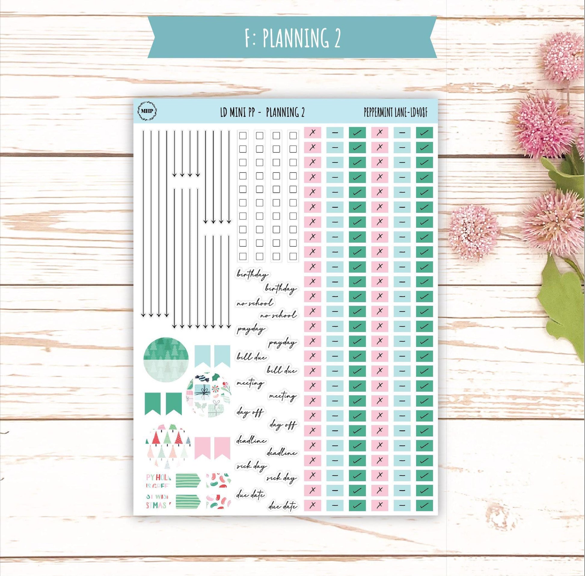 DECEMBER Stickers for The Rose Small Laurel Denise Planner (Formerly Mini Project Planner) "Peppermint Lane" || LD408PL