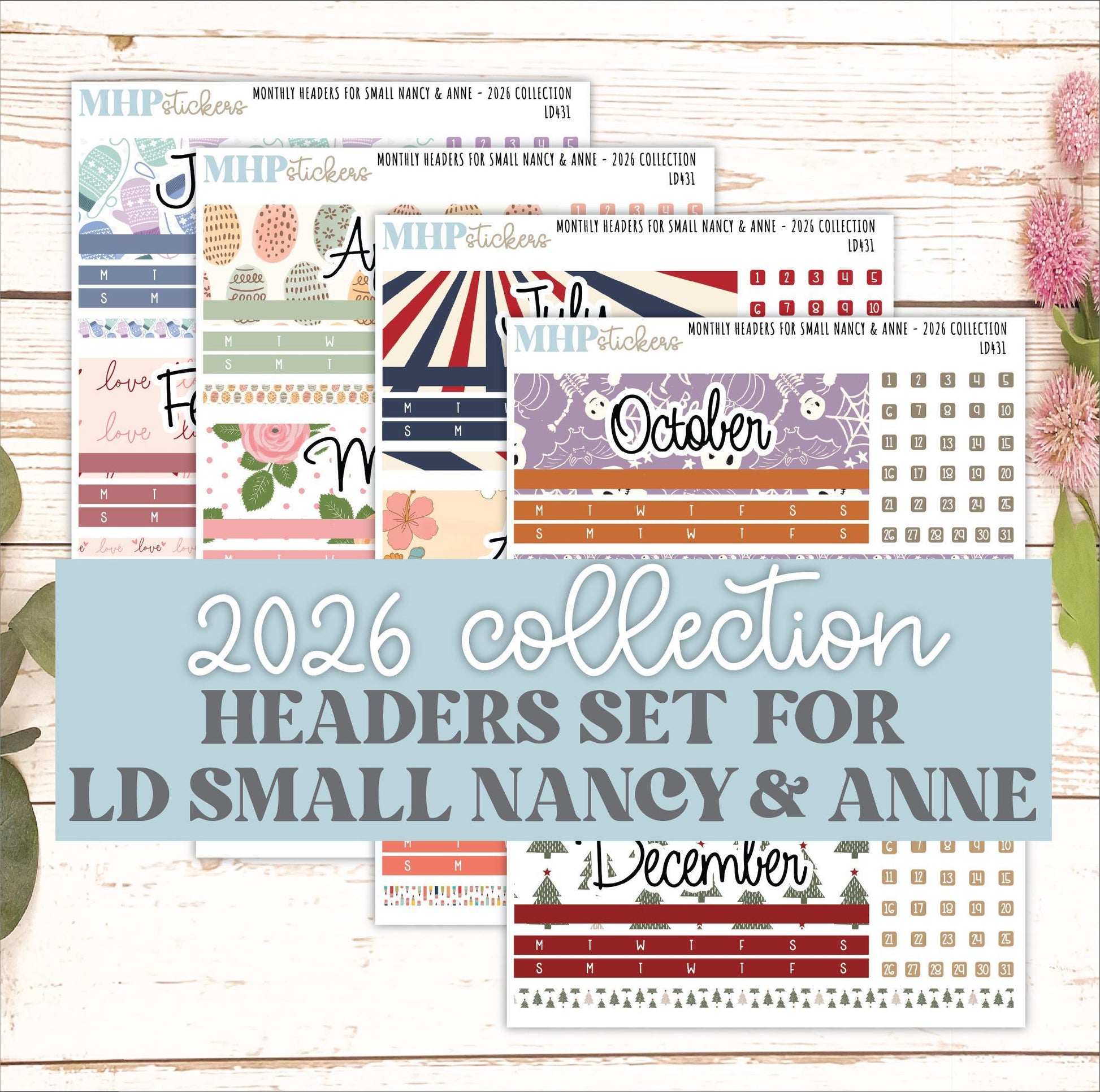 2026 Monthly Headers Set for the Small Nancy & Anne Laurel Denise Planners (Mini Planner) || LD431