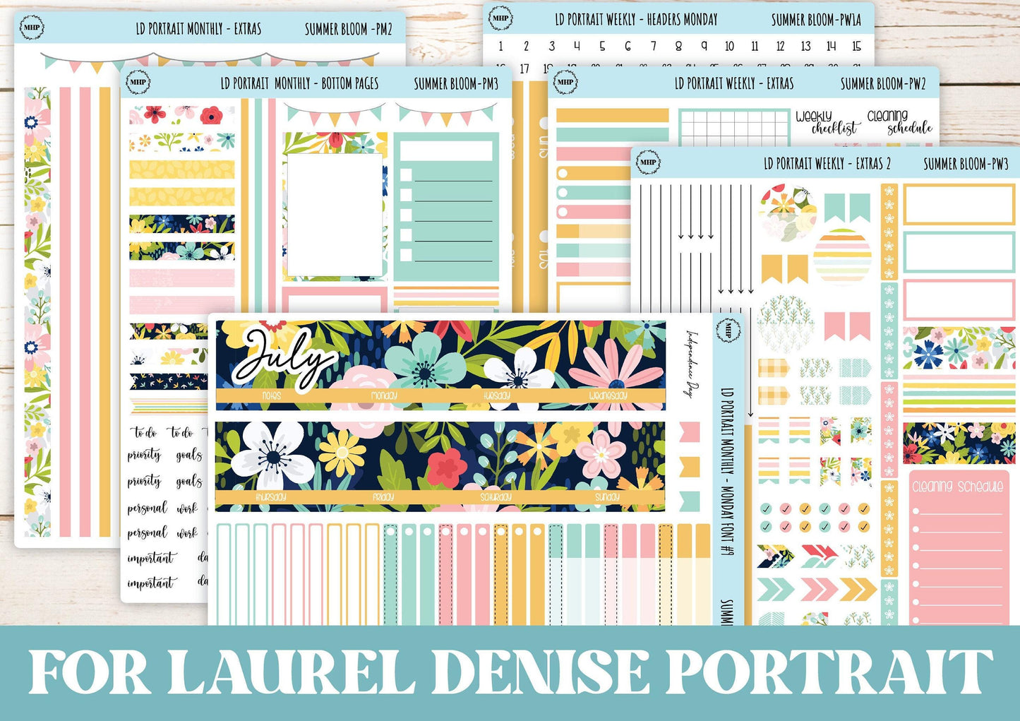 JULY Stickers for The Scout Laurel Denise Planner (formerly Portrait Planner). "Summer Bloom" || PSB