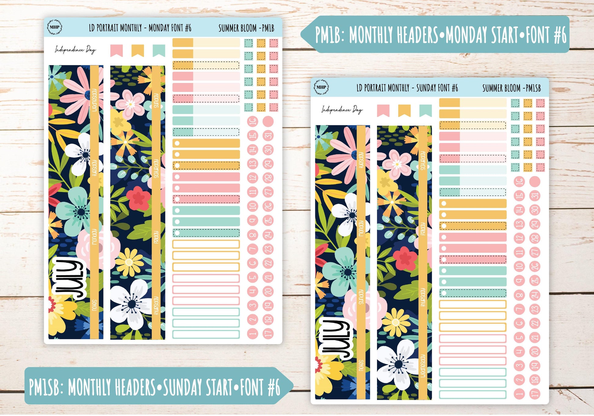 JULY Stickers for The Scout Laurel Denise Planner (formerly Portrait Planner). "Summer Bloom" || PSB