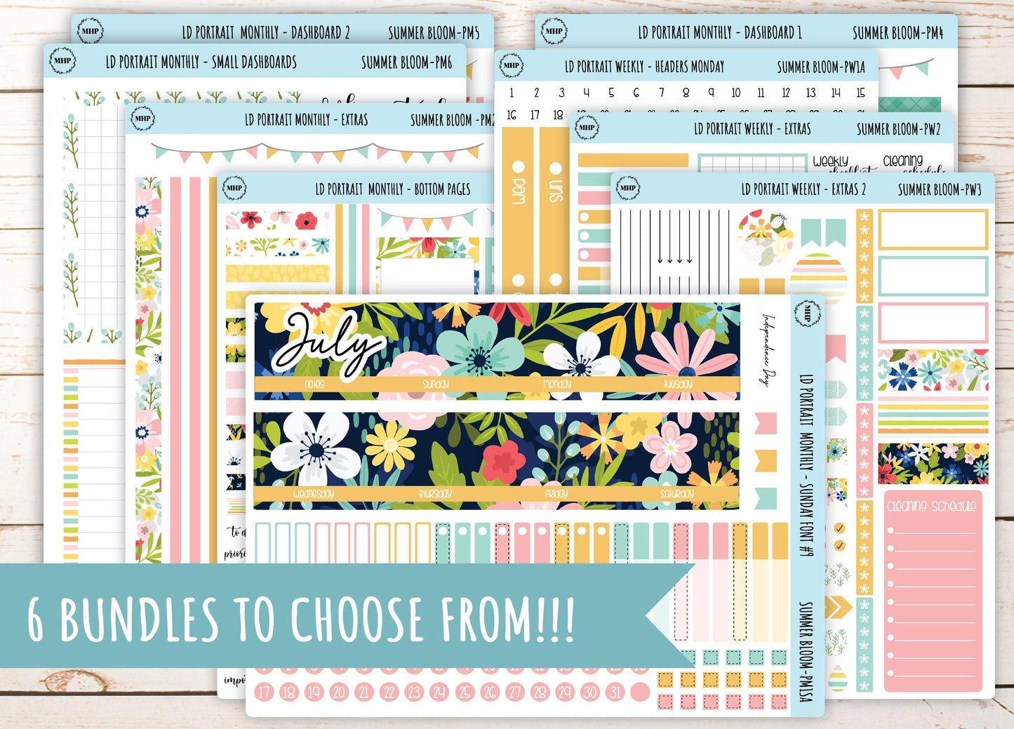 JULY Stickers for The Scout Laurel Denise Planner (formerly Portrait Planner). "Summer Bloom" || PSB