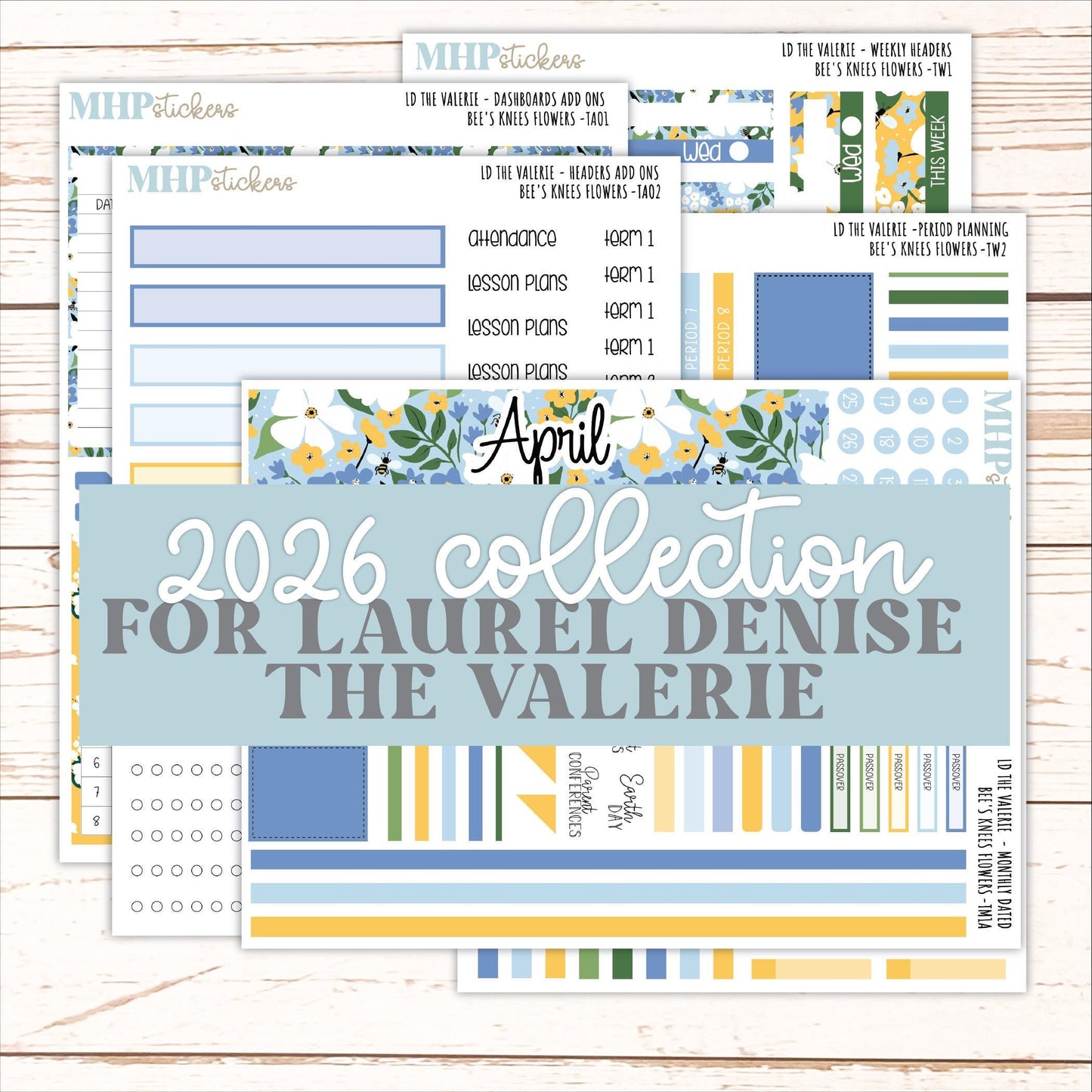 APRIL Stickers for The Valerie Laurel Denise Planner (Formerly Teacher Planner) "Bee's Knees Flowers" || TC