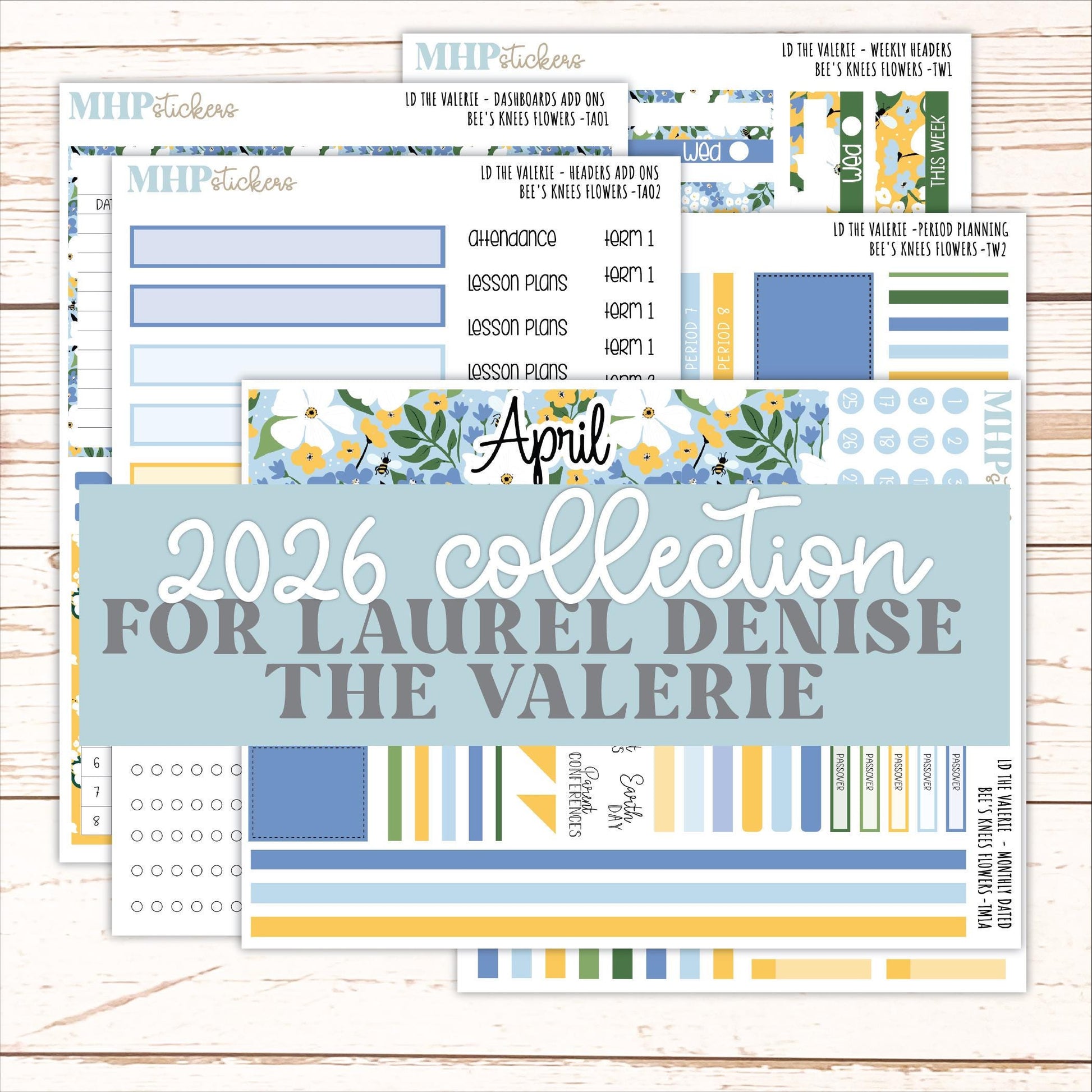 APRIL Stickers for The Valerie Laurel Denise Planner (Formerly Teacher Planner) "Bee's Knees Flowers" || TC