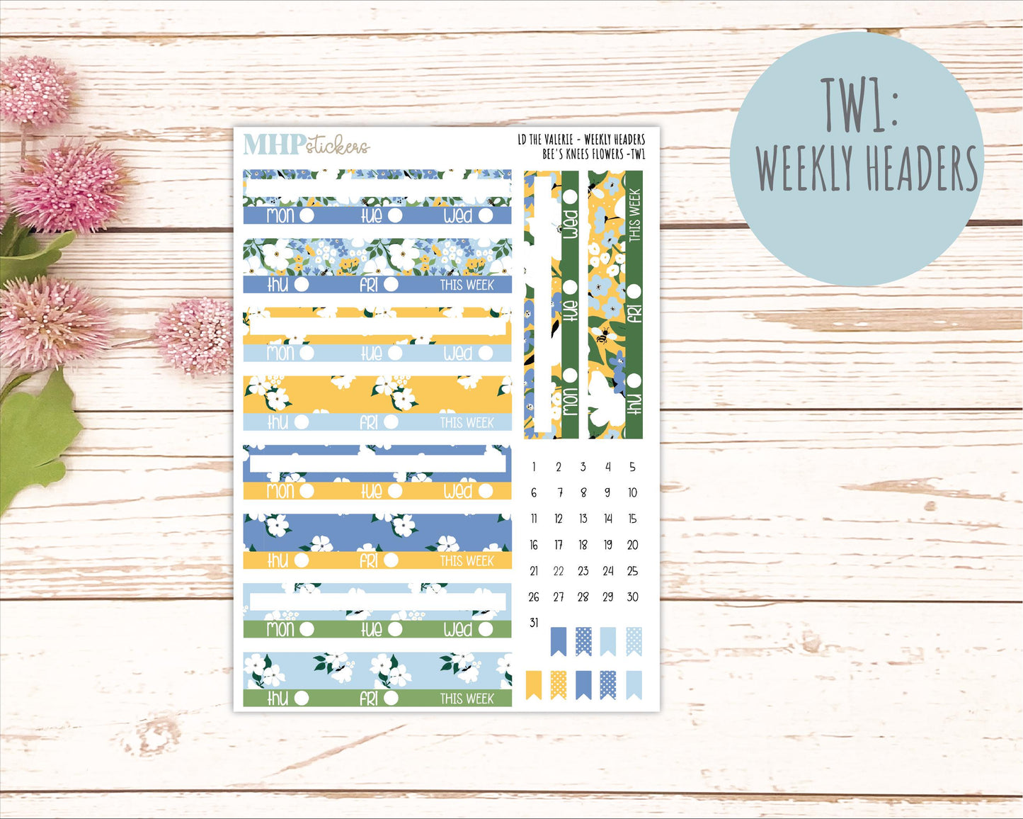 APRIL Stickers for The Valerie Laurel Denise Planner (Formerly Teacher Planner) "Bee's Knees Flowers" || TC