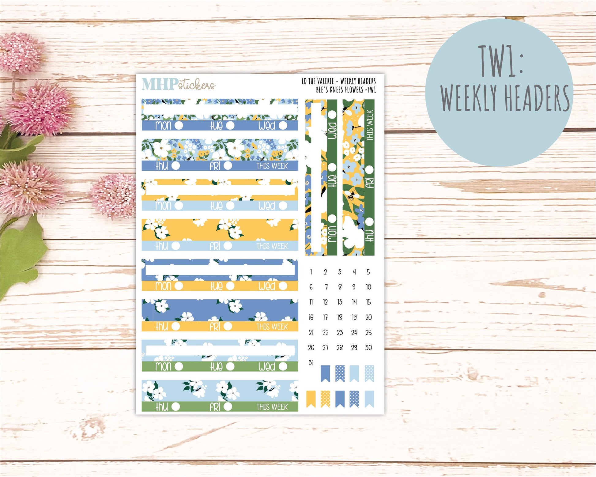 APRIL Stickers for The Valerie Laurel Denise Planner (Formerly Teacher Planner) "Bee's Knees Flowers" || TC